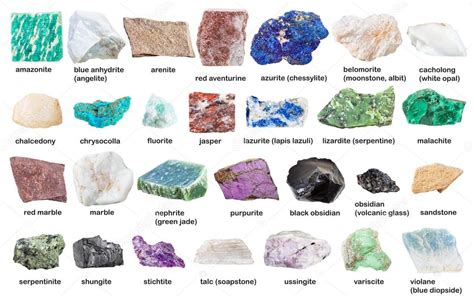 Colección De Piedras Preciosas Y Minerales Con Nombres Fotografía De