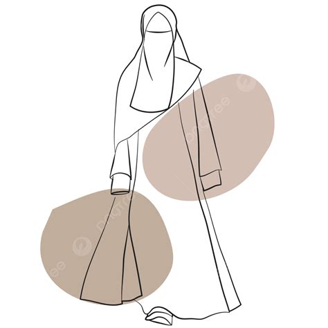 Muslimah Akhwat Half Niqab Walking Monoline Minimal Style Vector