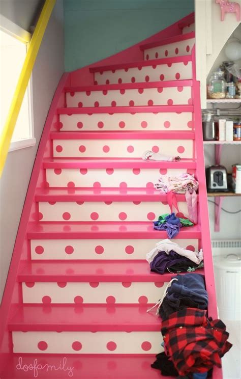 Pink Polka Dot Stairway Stair Remodel Painted Stairs Polka Dots