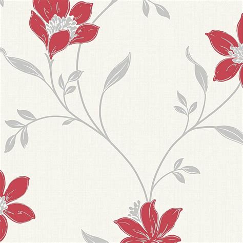 Superfresco Amelia Floral Red And Silver Wallpaper Homebase