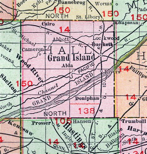 Hall County Nebraska Map 1912 Grand Island Wood River Doniphan