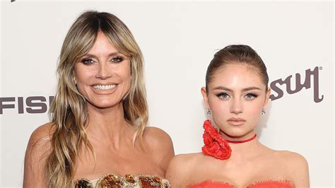 heidi klum 50 and mini me daughter leni 19 sparkle in glittering gowns as they pose together