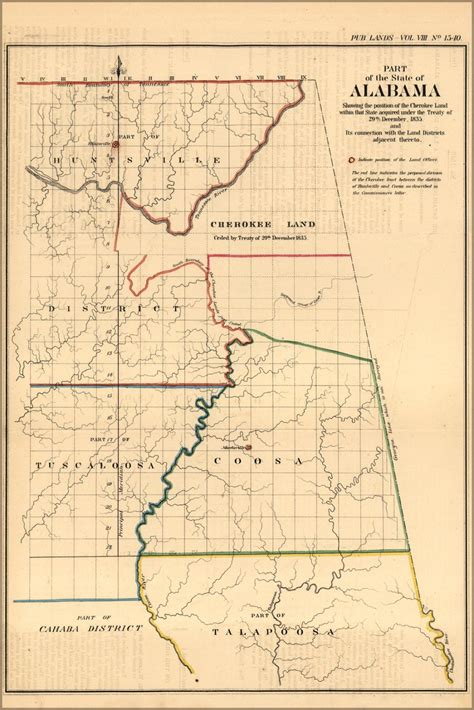 24x36 Poster Map Of Alabama Showing Cherokee Indian Land