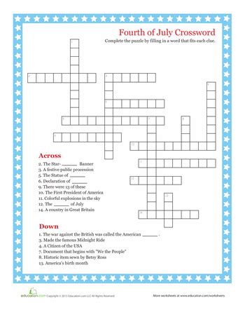 Enjoy our independence day coloring pages & fun family games. 4th of July Crossword | Worksheets, Holidays and Patriotic ...