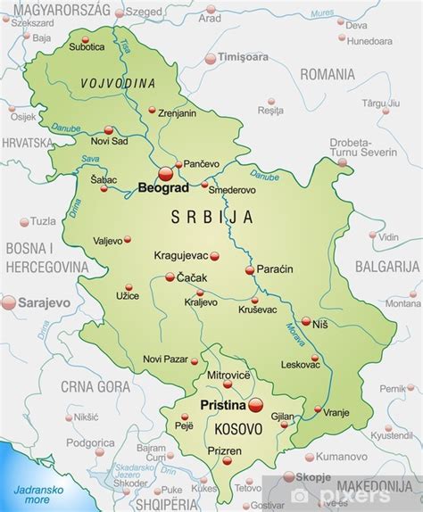 Adesivo Mappa Della Serbia Con I Paesi Confinanti E Capitali Pixersit