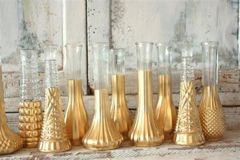 Gold Vases Set Of 24 Custom Gold Glitter Dipped Vintage Etsy In 2020