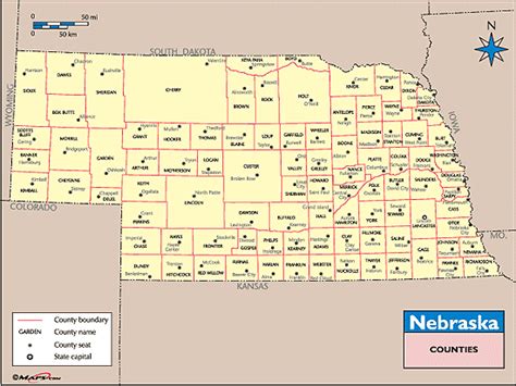 Nebraska Counties And County Seats Map By From