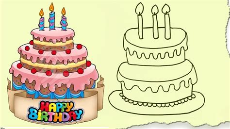Birthday cake drawing, birthday cake, baked goods, wish png. How to Draw A Birthday Cake by HooplaKidz Doodle, Drawing ...