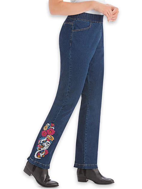 Collections Womens Womens Floral Embroidered Pull On Elastic Waist