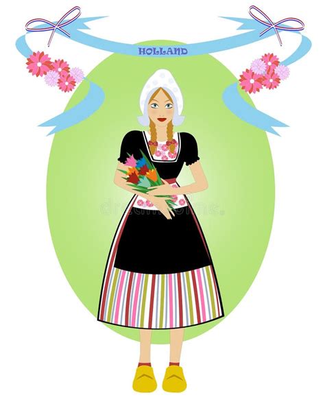 Dutch Girl In National Costume Stock Vector Illustration Of Front