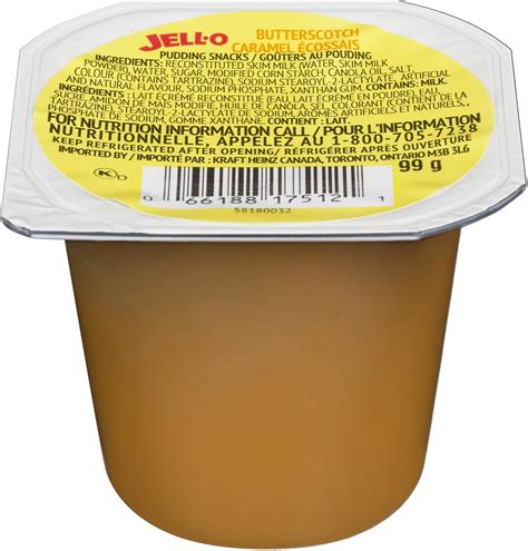 Jell O Butterscotch Pudding Snack Cups 99 G Cups Pack Of 24 Amazon
