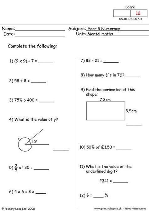 Mental Maths Practise Year 5 Worksheets Mathsphere Free Sample Maths