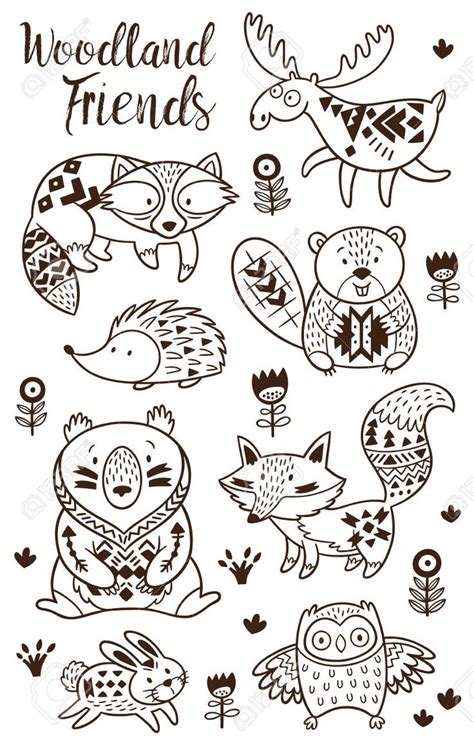 Color pictures, email pictures, and more with these jungle animals coloring pages. Woodland Animal Coloring Pages for Kids. Hand drawn vector ...