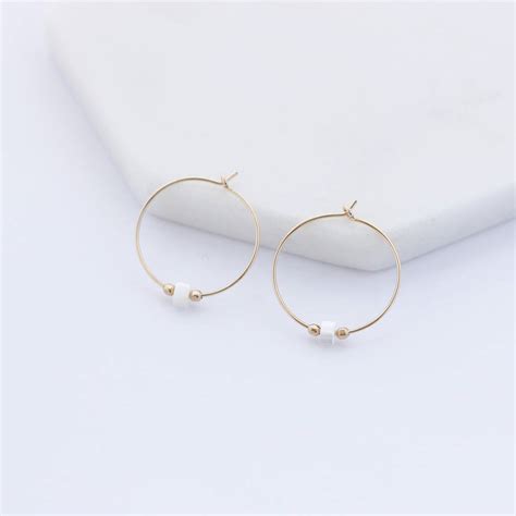 Gold Filled Mother Of Pearl Hoop Earrings By Ilona Maria Jewellery
