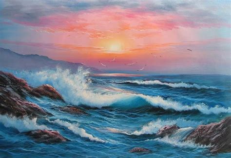 Beautiful Sunset View Seascape Paintings Seascape