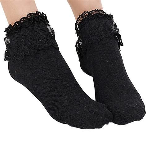 1 Pair Vintage Lace Ruffle Frilly Ankle Socks Women Princess Girl