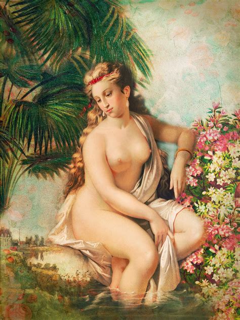 Exotic Nude Woman On The Lake Art Print Vintage Renaissance Etsy Uk