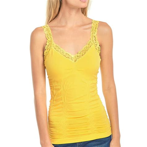 Thelovely Womens Seamless Wrinkled Lace Trim Camisole Tank Top