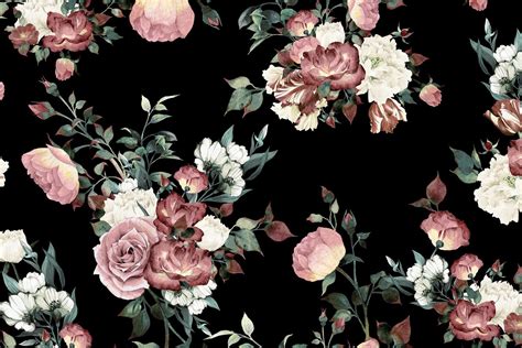 Hd wallpapers and background images. Vintage Pink & Black Floral Wallpaper Mural ...