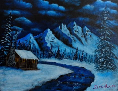 Cabin In The Snowy Mountains Acrylic Paintings By Daniel Wilson