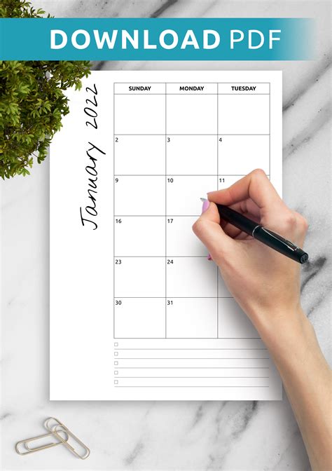 Download Printable Monthly Calendar With Notes Pdf Free Printable