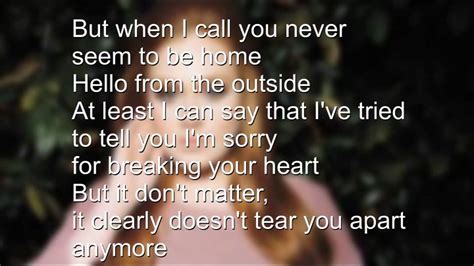 Adele Hello Lyrics Youtube