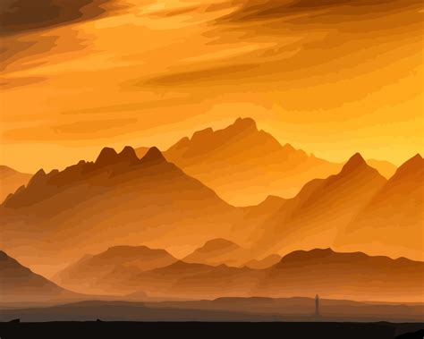 Download 1280x1024 Wallpaper Digital Art Sunset Mountains Landscape