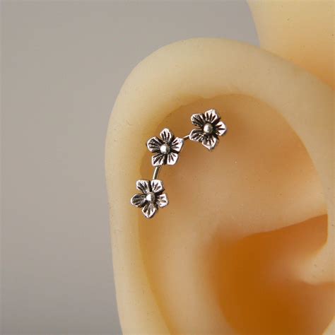 Three Flower Helix Earring Cartilage Earrings Piercings Earings