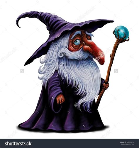 Cartoon Wizard Illustration Magic Old Man With Magic Stick Fairy Tale