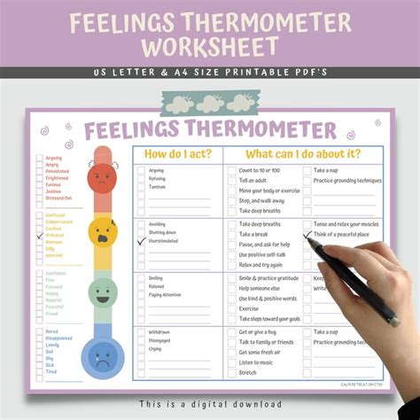 Feelings Thermometer Worksheets Etsy