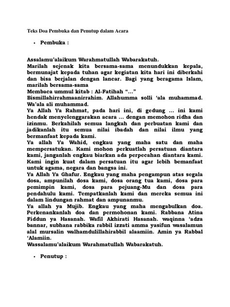 Ke 62 10 nopember 2007. Teks Doa Pembuka dan Penutup dalam Acara.docx