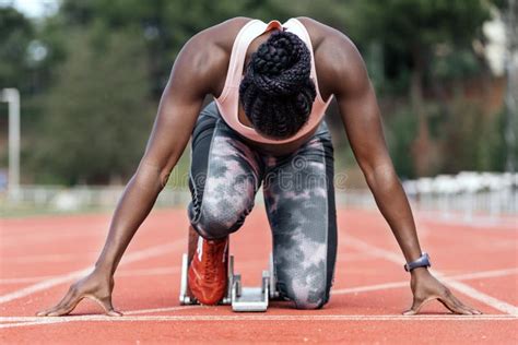 Athlete Sprinter In Starting Position Stock Photo Image Of Athletics