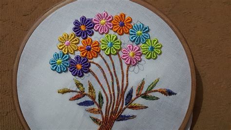Hand Embroidery Flower Designns Hand Stitch Beautiful Embroidery Youtube