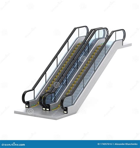 Modern Escalator Or Electric Stairs 3d Rendering Stock Illustration