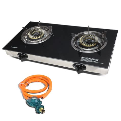 Modern Double Glass Top Portable Propane Gas Stove Burner With Hose
