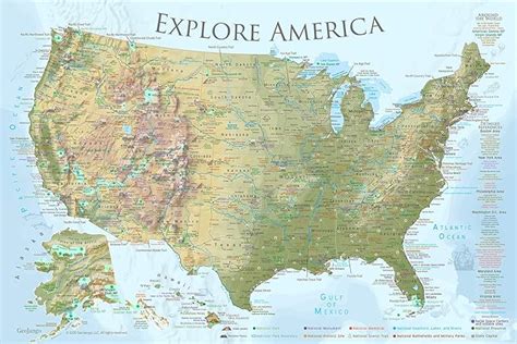 Geojango National Parks Map Poster Lite Terrain Edition 24x16 Inches