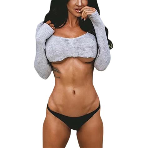 sexy gray t shirt pull over crop tops women slim tee crop tops wrapped chest t shirts long