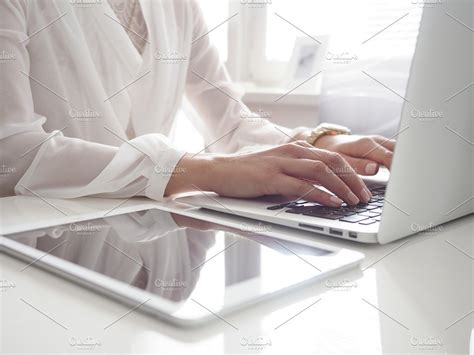 Woman Typing On Her Laptop High Quality Technology Stock Photos