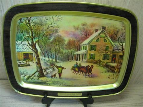 American Homestead Winter Currier And Ives 1868 Metal Tray 1970 Currier