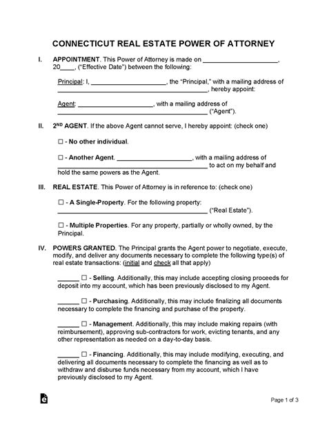 Free Connecticut Real Estate Power Of Attorney Form Word Pdf Eforms