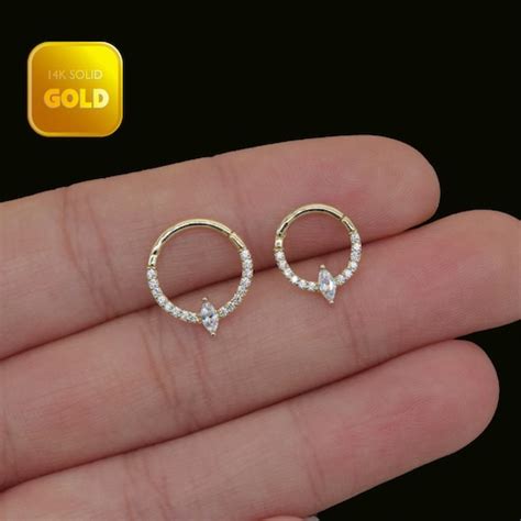 marquise diamond solid gold septum piercing 14k solid gold etsy