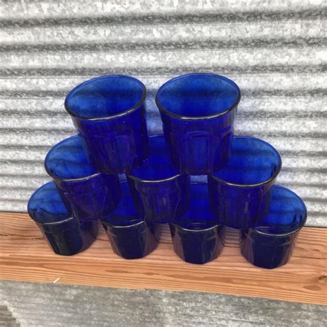 Vintage French Cobalt Blue 10 Panel Short Tumbler Glasses Set Of 9 Chairish