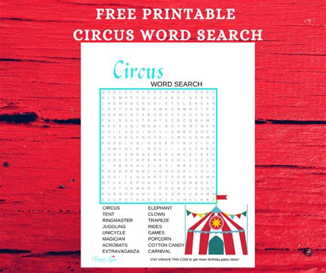 Free Circus Word Search Printable