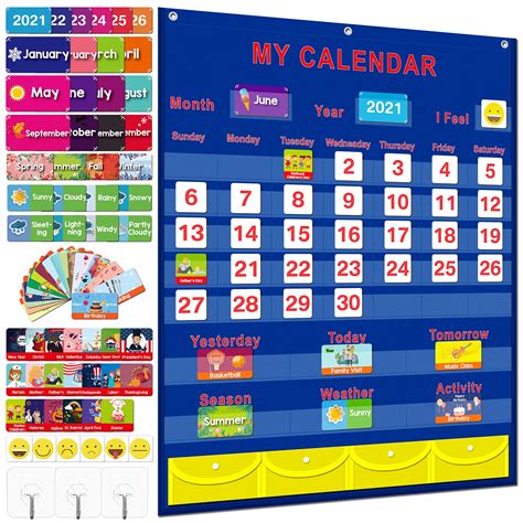 Buy Calendar And Weather Pocket Chart For Kids Learning Monthly