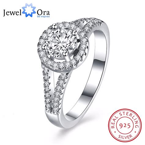 Solid 925 Sterling Silver Wedding Ring Luxurious Design Round Cz Female