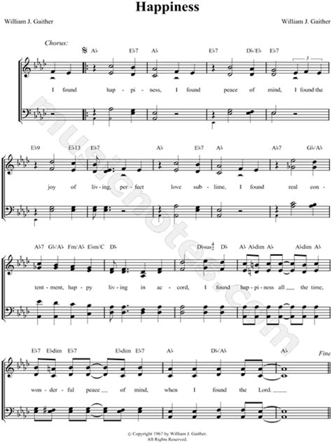 William J Gaither Happiness Sheet Music In Ab Major Download