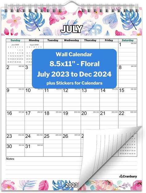 Cranbury Small Vertical Wall Calendar 2023 2024 Floral