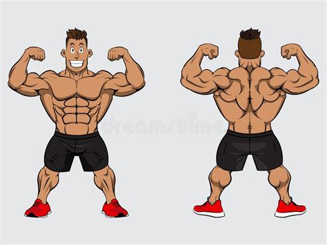Vector Illustration Muscle Man Full Body Front And Back View Stock