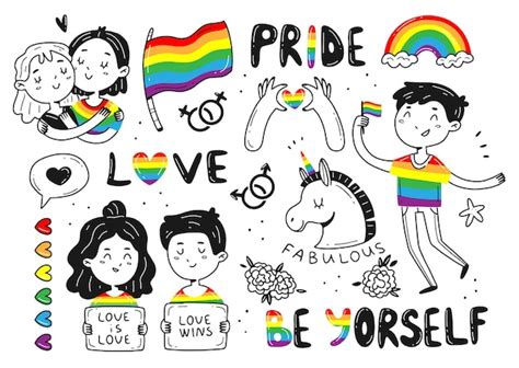 premium vector set of lgbt elements in doodle style pride collection vector isolated illustration