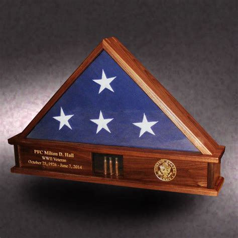 Militaria Walnut American Flag Display Case Veteran Military Shadow Box